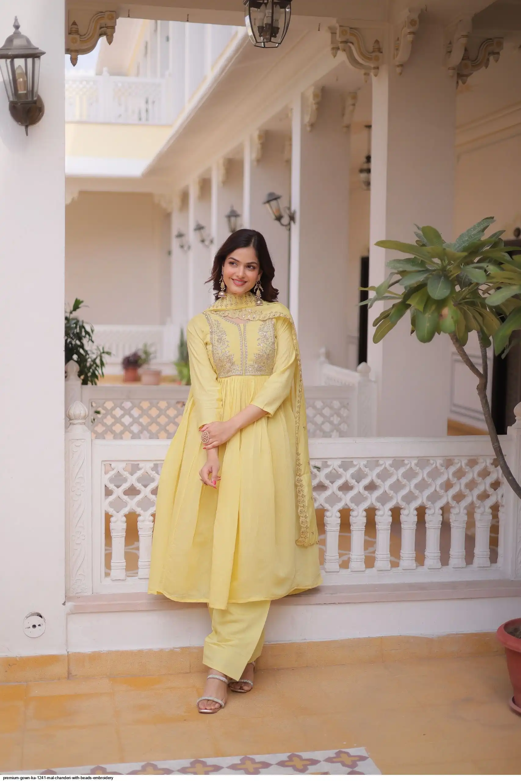 PREMIUM GOWN KA 1241 MAL CHANDERI WITH BEADS EMBROIDERY 2