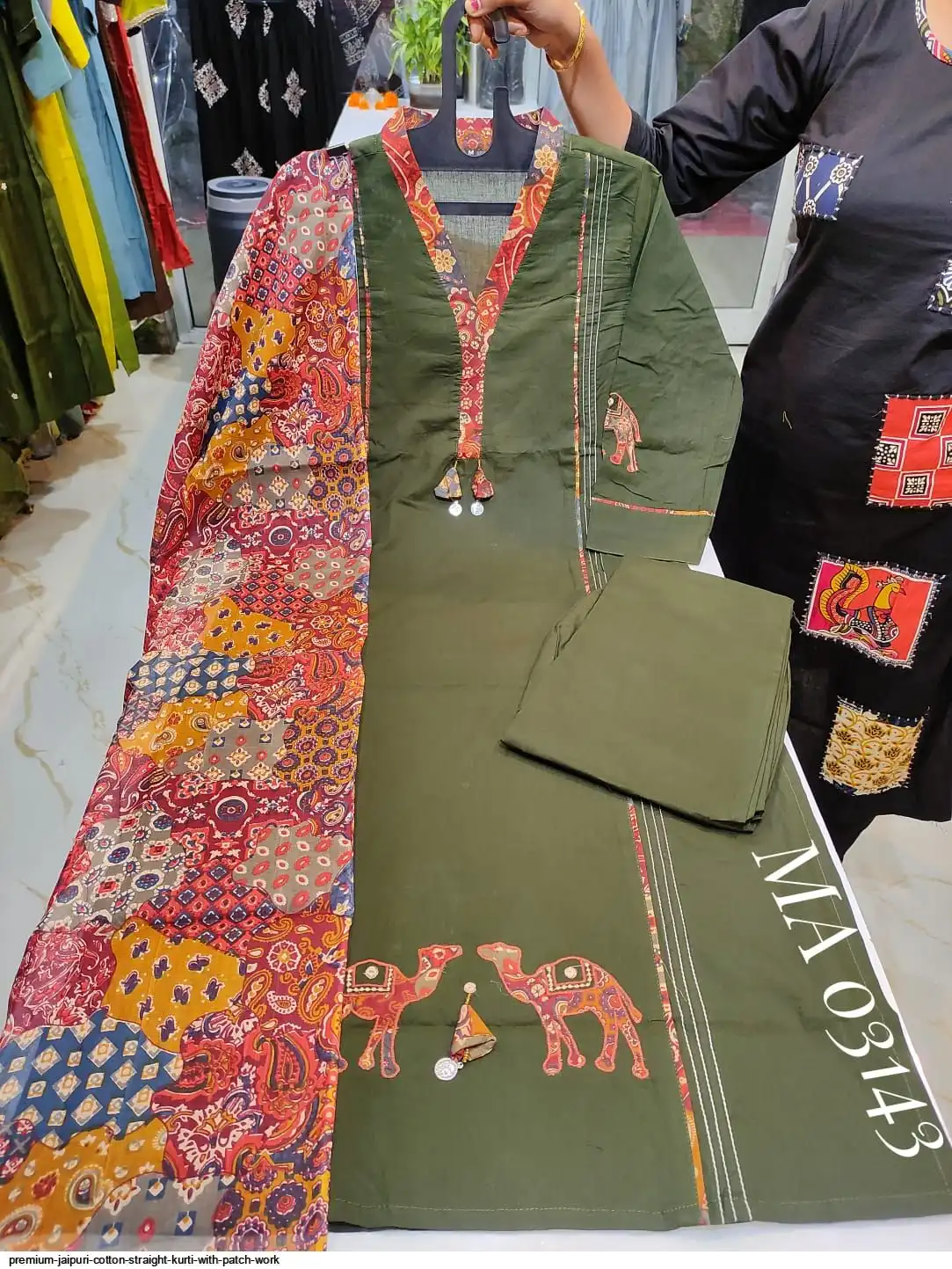 PREMIUM JAIPURI COTTON STRAIGHT KURTI WITH PATCH WORK B