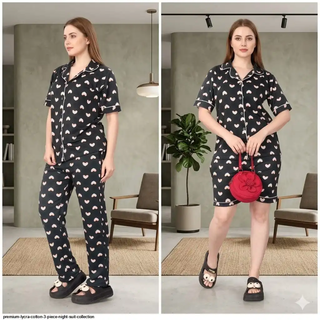 PREMIUM LYCRA COTTON 3 PIECE NIGHT SUIT COLLECTION B