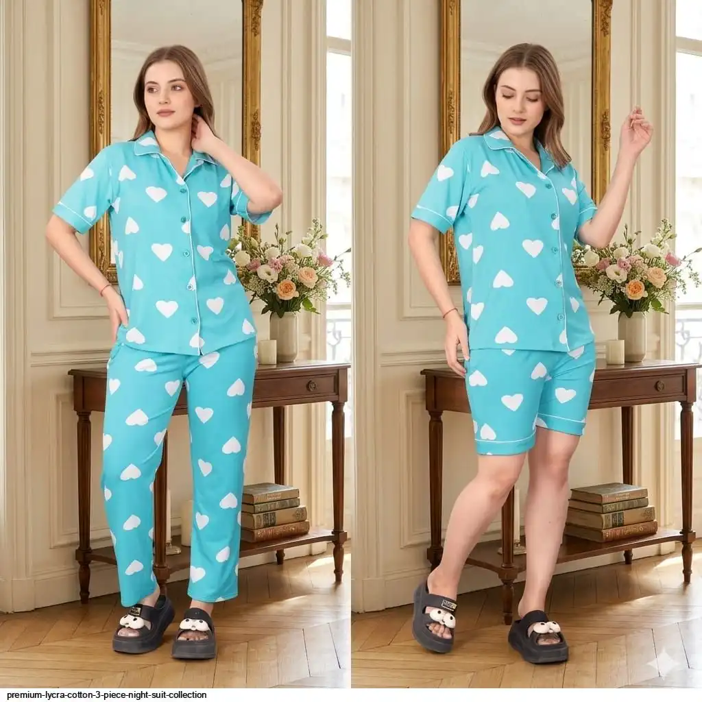 PREMIUM LYCRA COTTON 3 PIECE NIGHT SUIT COLLECTION D