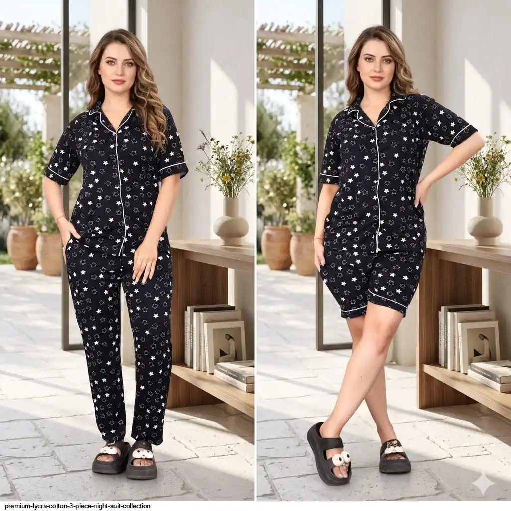 PREMIUM LYCRA COTTON 3 PIECE NIGHT SUIT COLLECTION C
