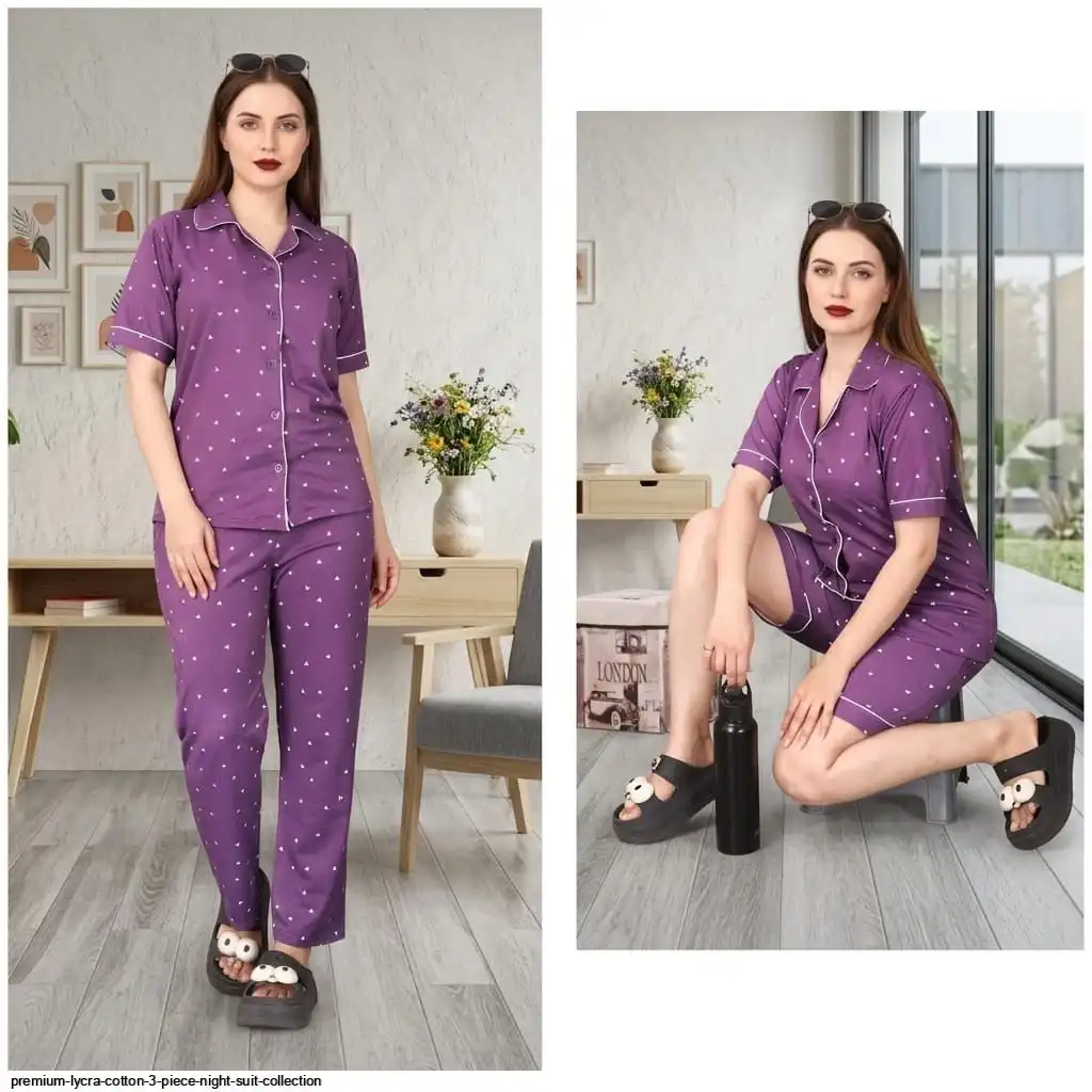 PREMIUM LYCRA COTTON 3 PIECE NIGHT SUIT COLLECTION E