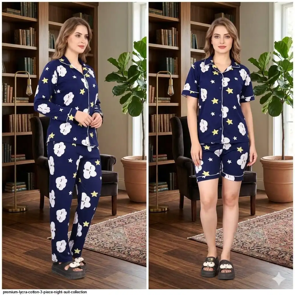 PREMIUM LYCRA COTTON 3 PIECE NIGHT SUIT COLLECTION F