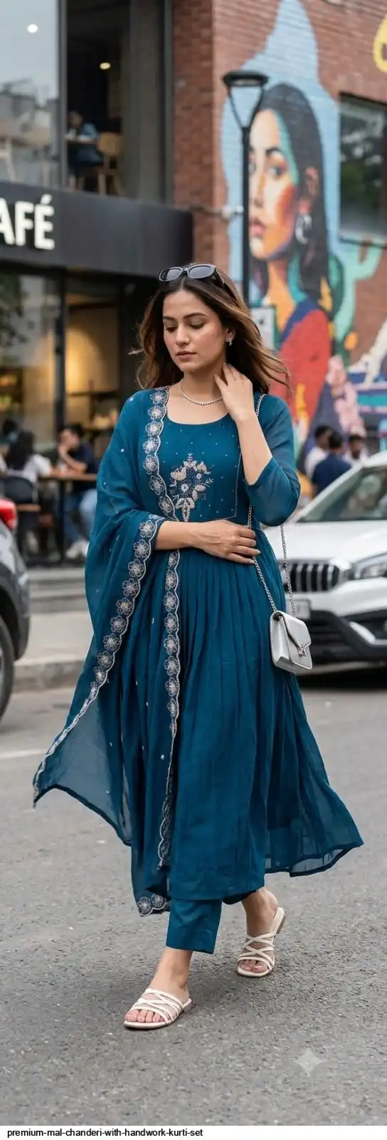 PREMIUM MAL CHANDERI WITH HANDWORK KURTI SET B