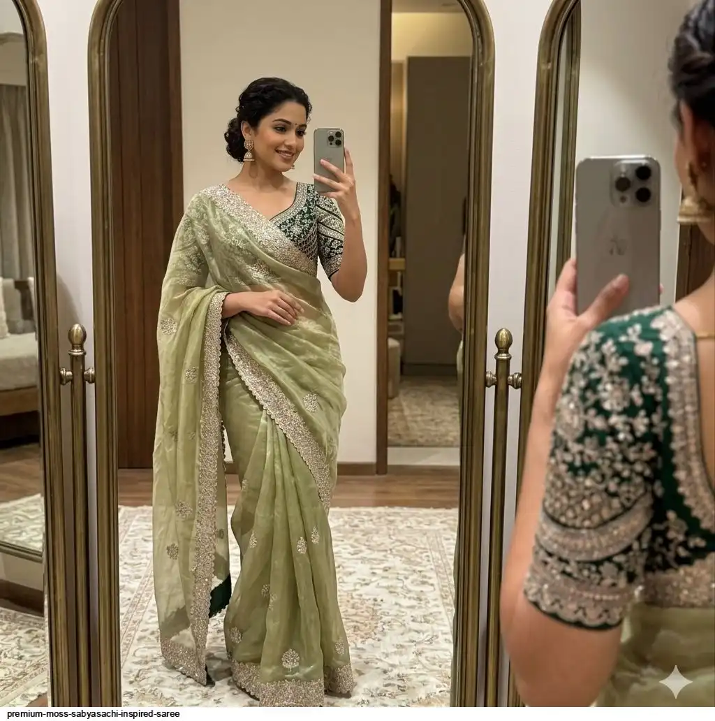 PREMIUM MOSS SABYASACHI INSPIRED SAREE 3