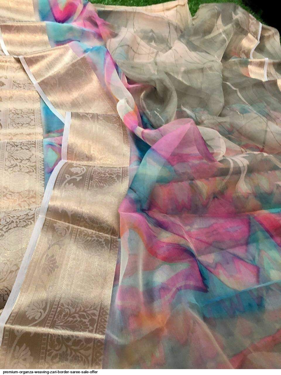 Pure Organza Embellished Zari Border Designer Saree