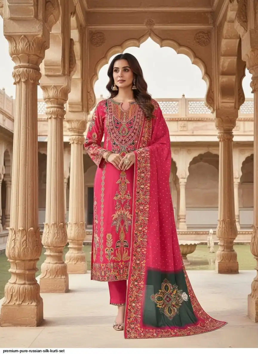 PREMIUM PURE RUSSIAN SILK KURTI SET A