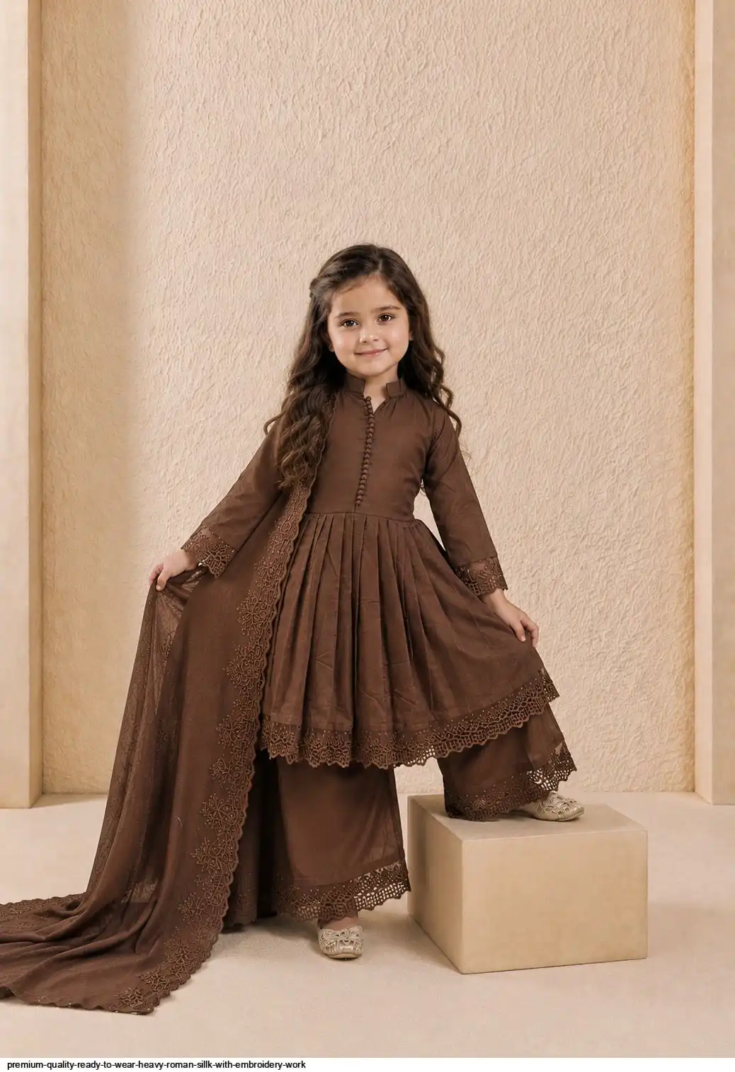 PREMIUM QUALITY READY TO WEAR HEAVY ROMAN SILLK WITH EMBROIDERY WORK 2