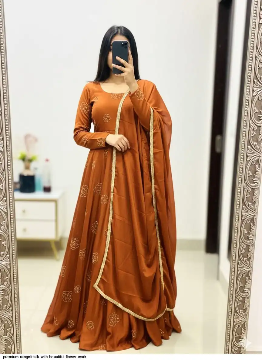 PREMIUM RANGOLI SILK WITH BEAUTIFUL FLOWER WORK 1