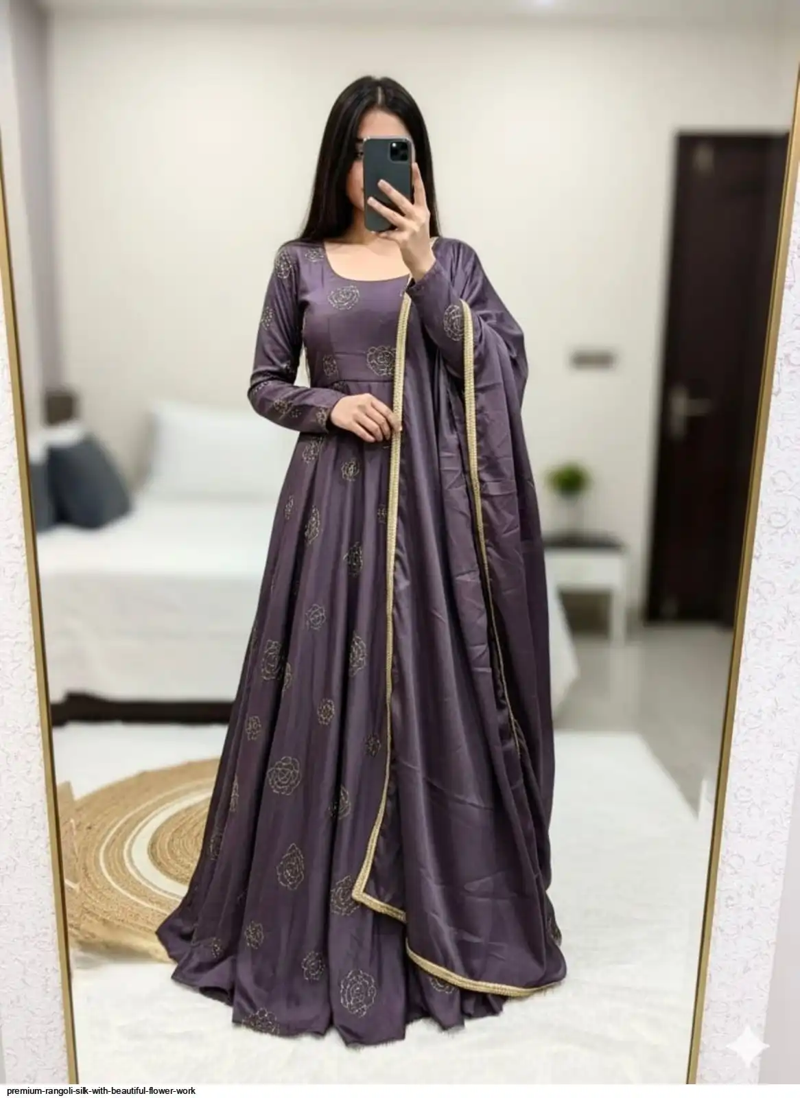 PREMIUM RANGOLI SILK WITH BEAUTIFUL FLOWER WORK 3