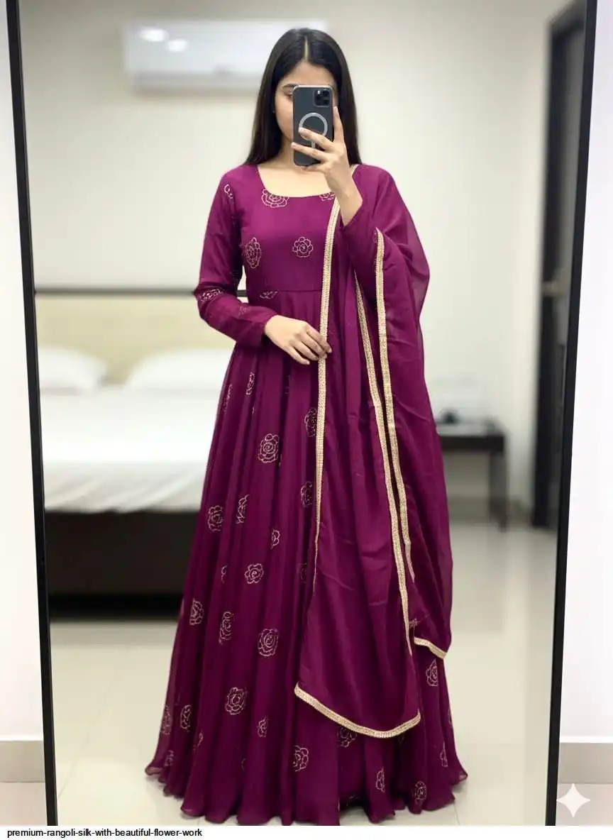 PREMIUM RANGOLI SILK WITH BEAUTIFUL FLOWER WORK 4