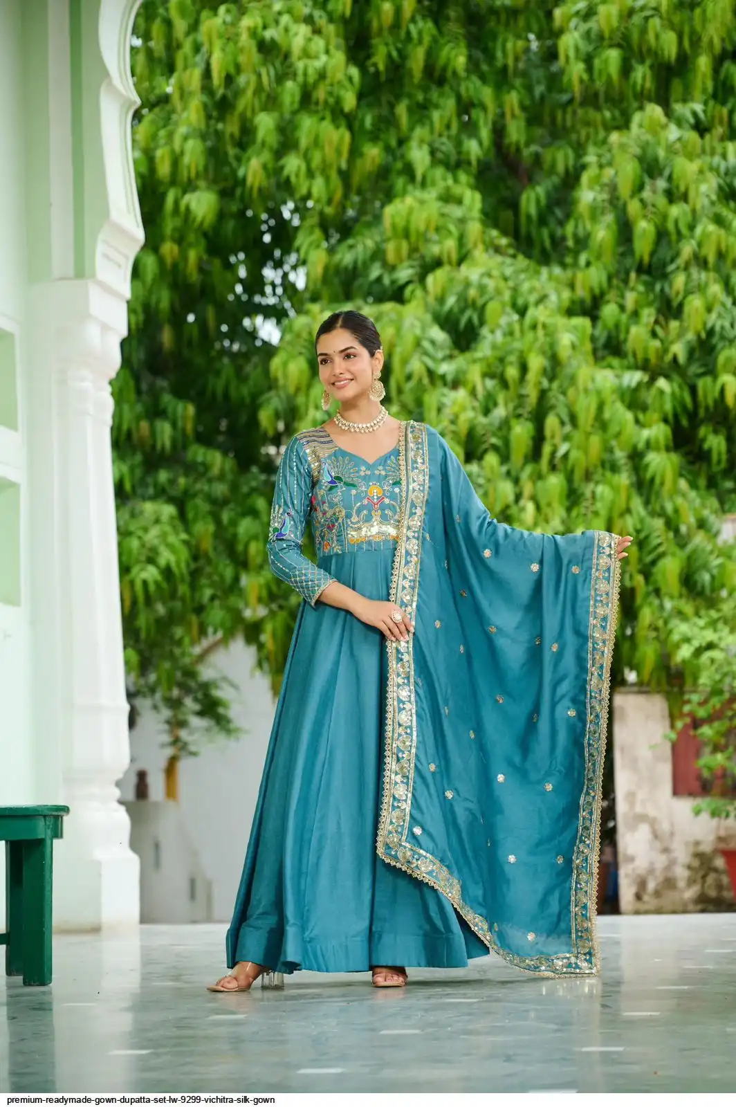 PREMIUM READYMADE GOWN DUPATTA SET LW 9299 VICHITRA SILK GOWN 1