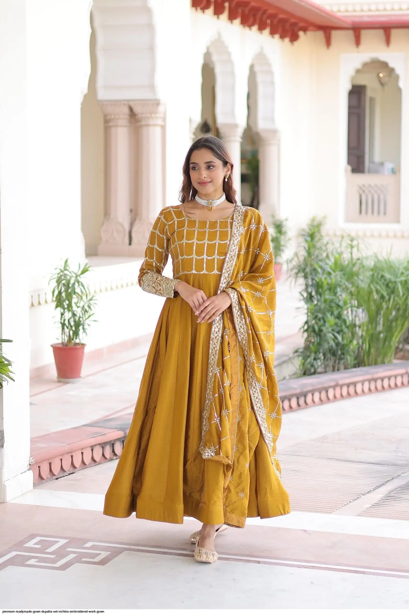 PREMIUM READYMADE GOWN DUPATTA SET VICHITRA EMBROIDERED WORK GOWN 1