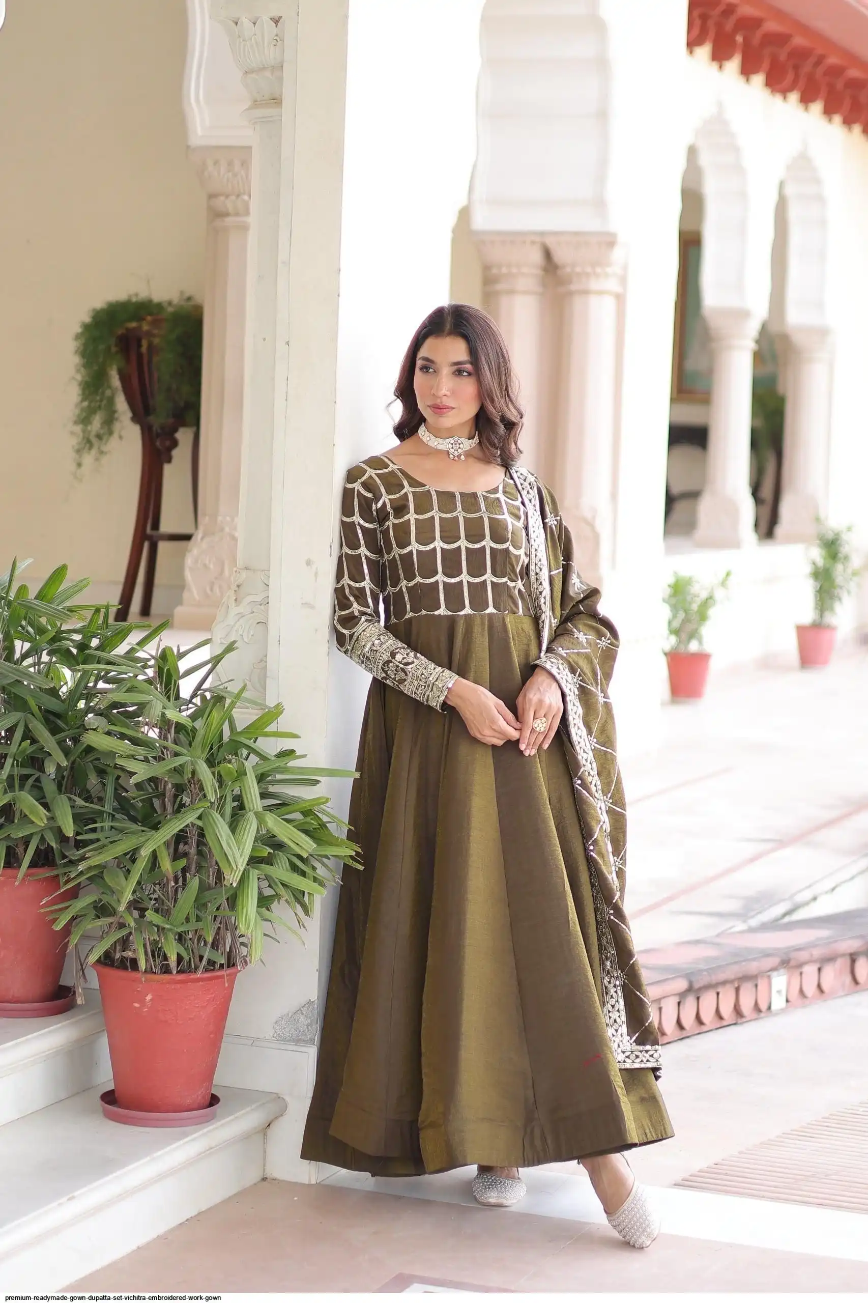 PREMIUM READYMADE GOWN DUPATTA SET VICHITRA EMBROIDERED WORK GOWN 2