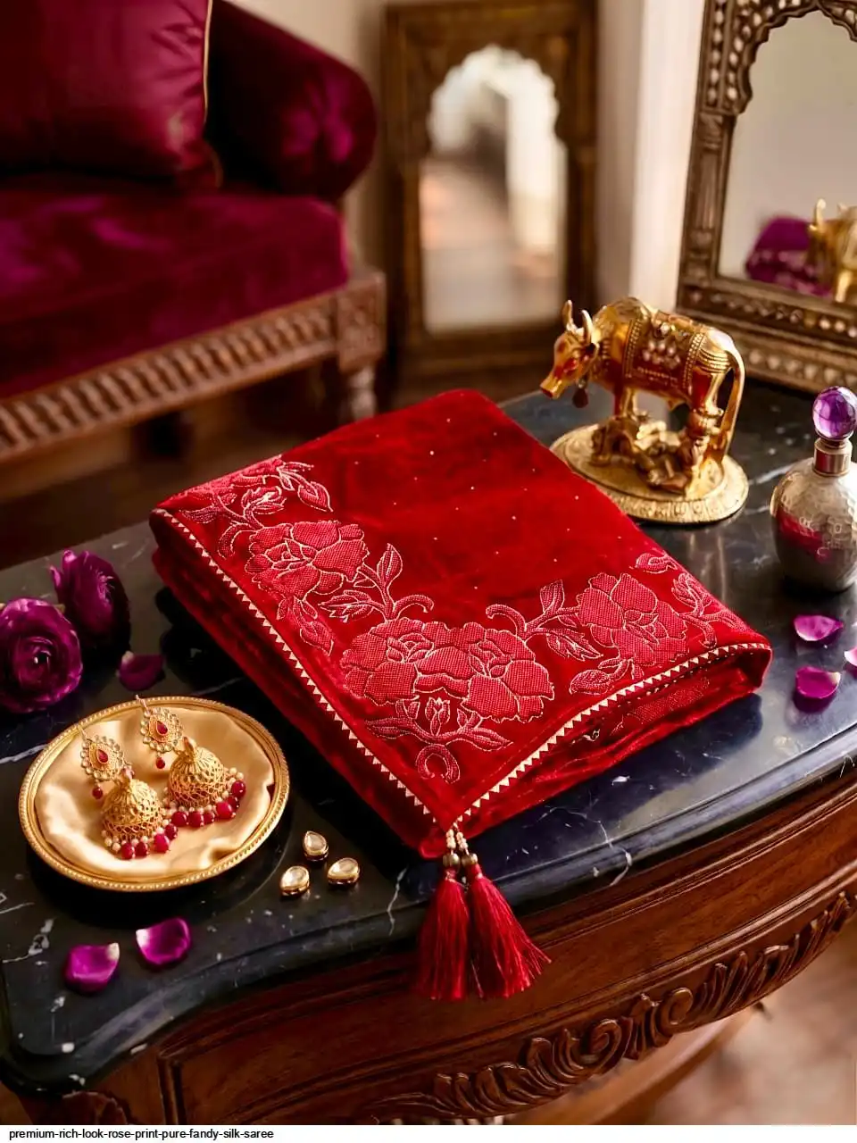 PREMIUM RICH LOOK ROSE PRINT PURE FANDY SILK SAREE 1