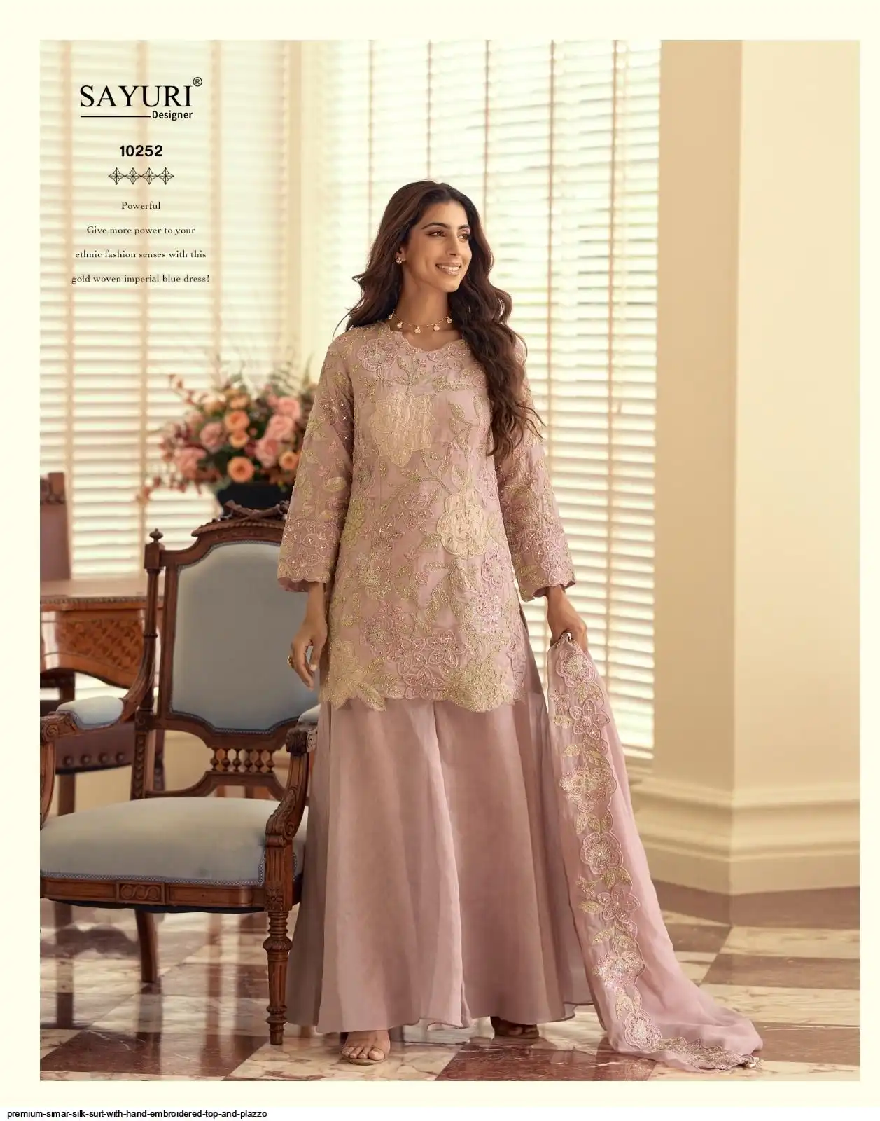SAYURI PREMIUM SIMAR SILK SUIT WITH HAND EMBROIDERED TOP AND PLAZZO 3