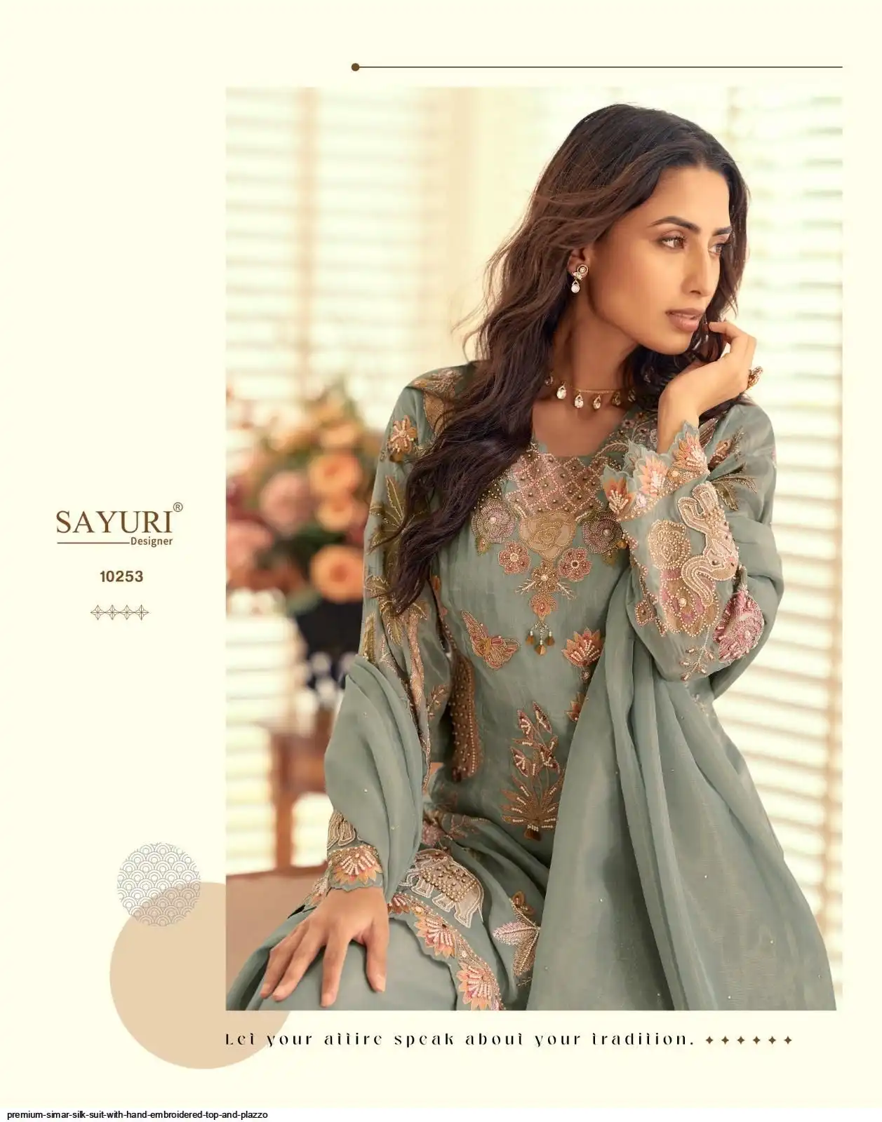 SAYURI PREMIUM SIMAR SILK SUIT WITH HAND EMBROIDERED TOP AND PLAZZO 2