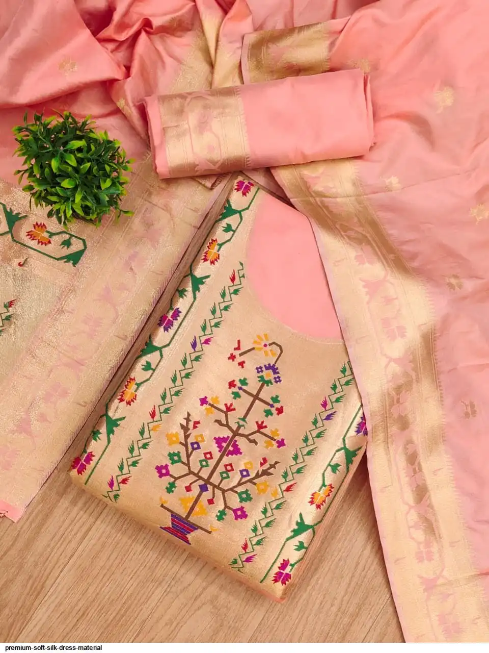 knee length dresses for ladies Pure Linen Silk Dress Material Set with Organza Dupatta