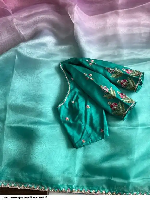 Luxe Pure Space silk Coding Stitched Saree blouse
