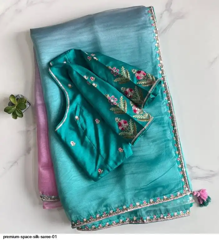 Golden Pink Space Silk Designer Saree main image 0