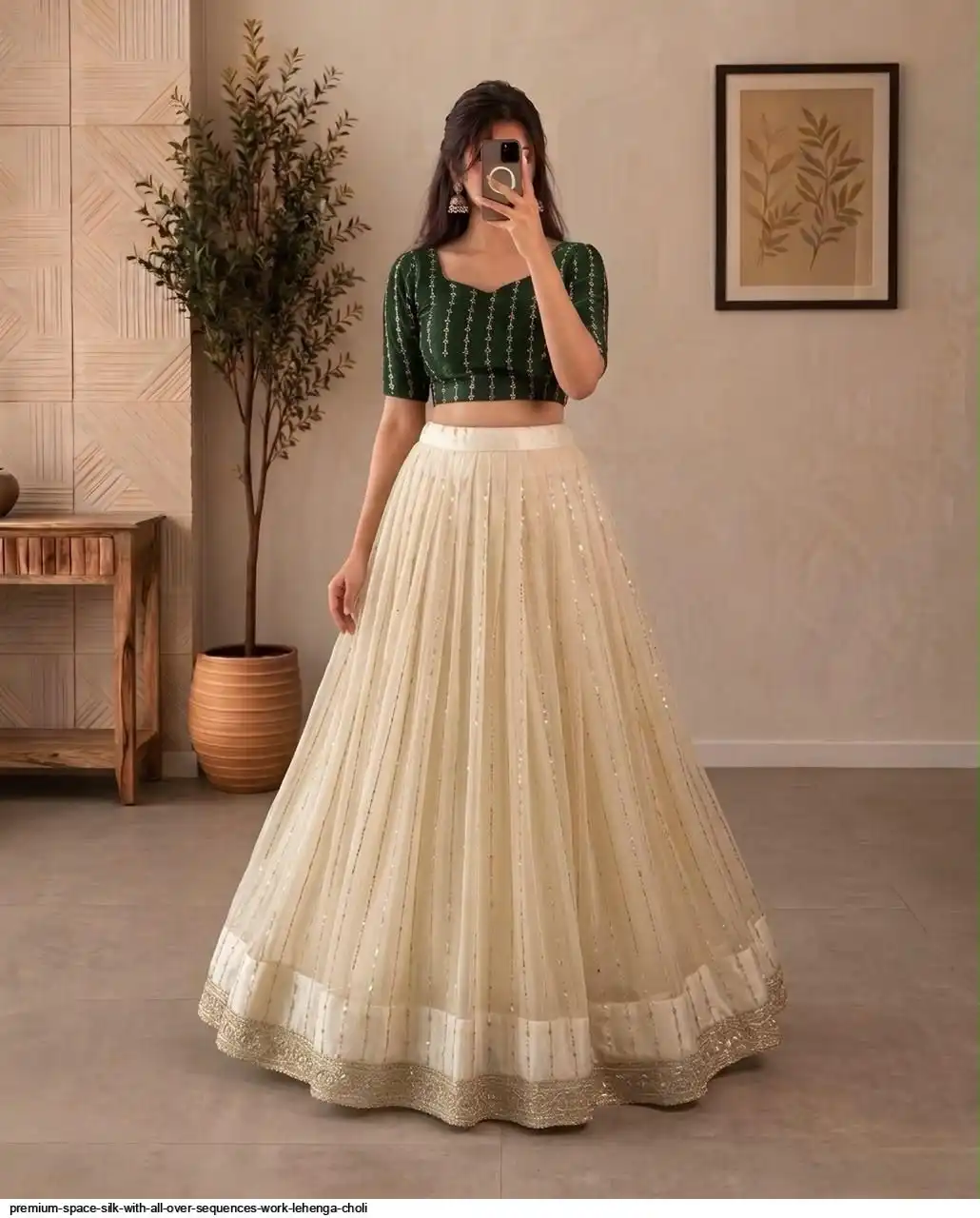 PREMIUM SPACE SILK WITH ALL OVER SEQUENCES WORK LEHENGA CHOLI A