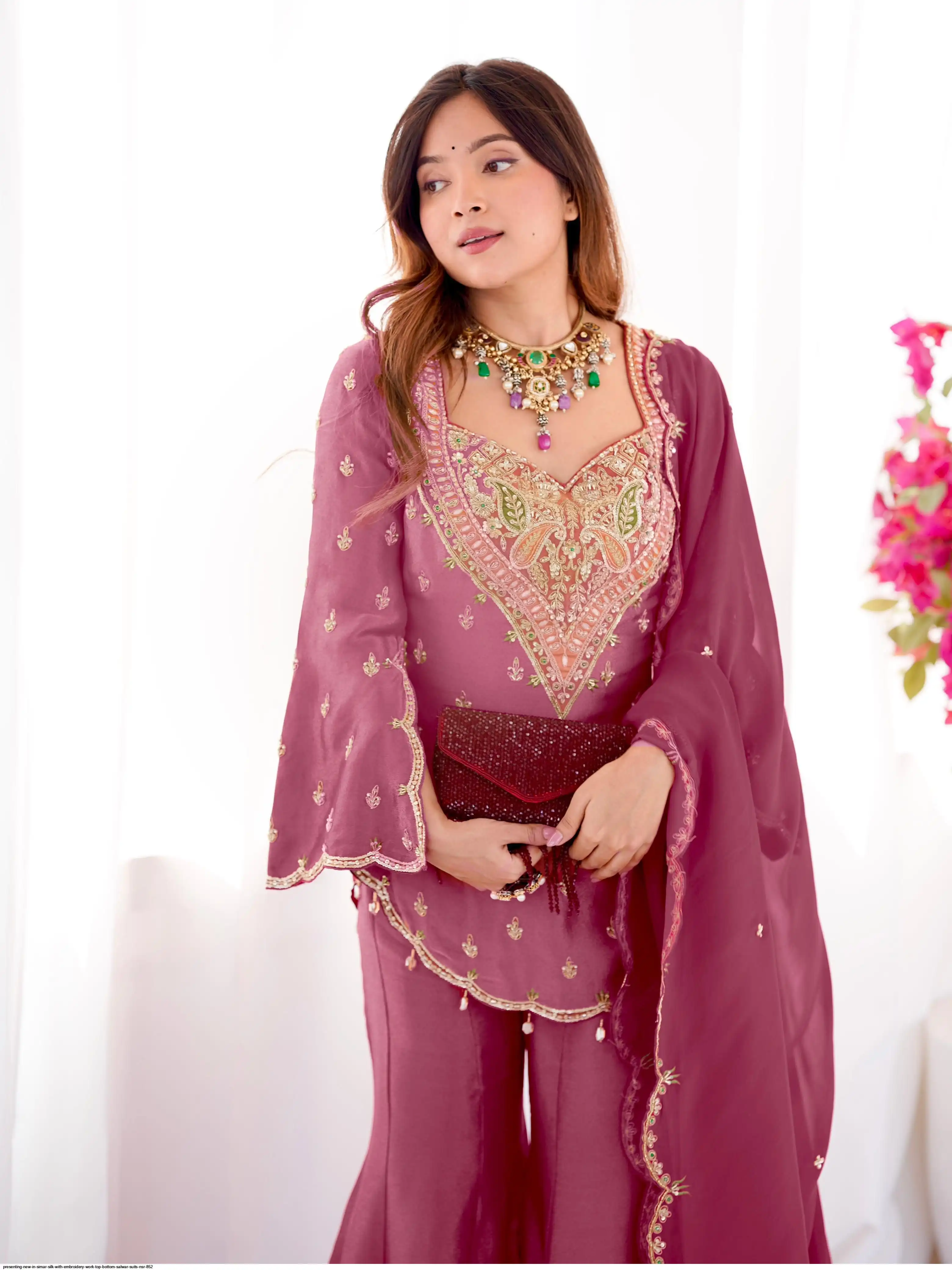 PRESENTING NEW IN SIMAR SILK WITH EMBROIDERY WORK TOP BOTTOM SALWAR SUITS NSR 852 1