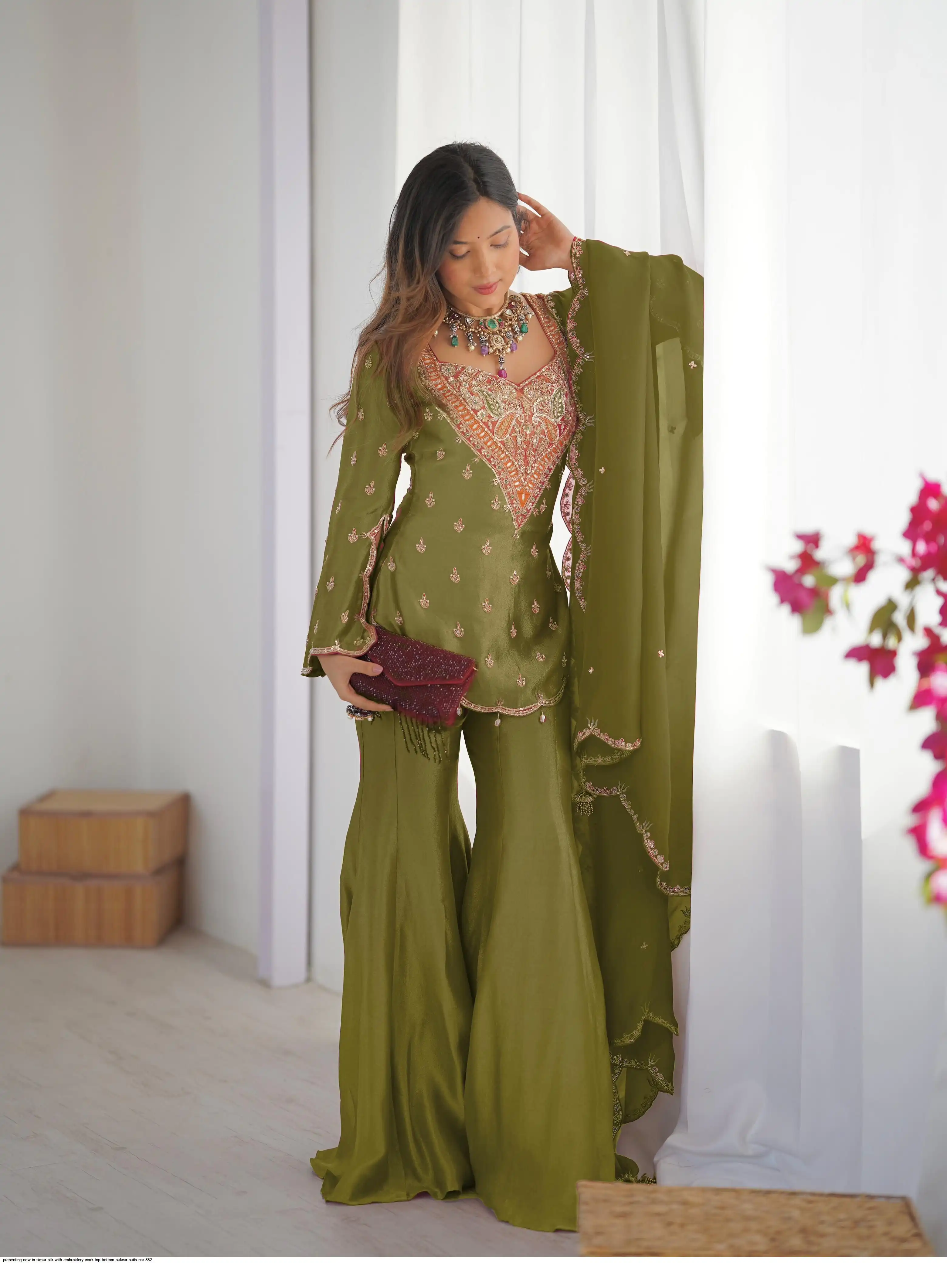 PRESENTING NEW IN SIMAR SILK WITH EMBROIDERY WORK TOP BOTTOM SALWAR SUITS NSR 852 2
