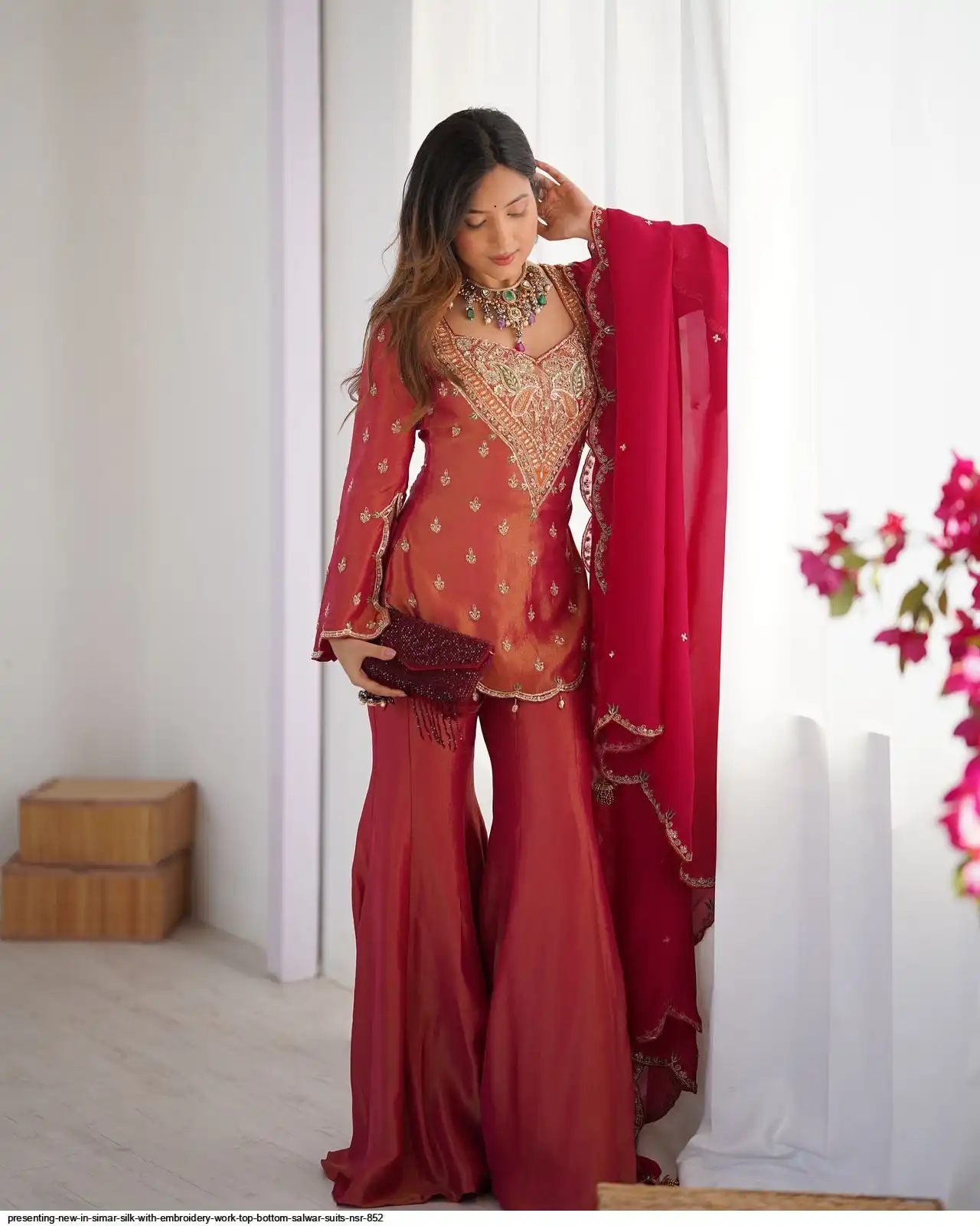 PRESENTING NEW IN SIMAR SILK WITH EMBROIDERY WORK TOP BOTTOM SALWAR SUITS NSR 852 4