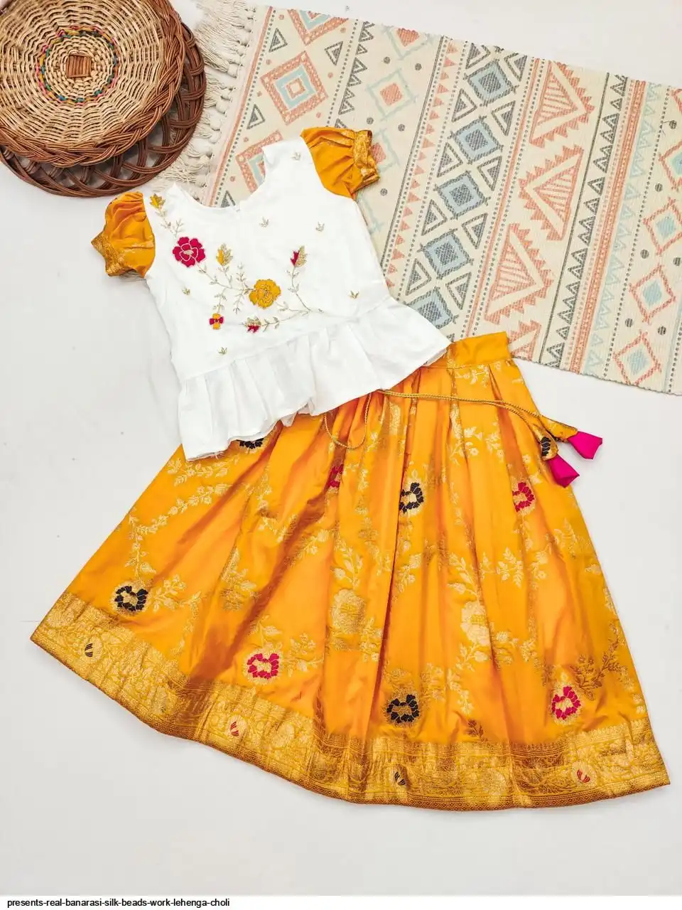 PRESENTS REAL BANARASI SILK BEADS WORK LEHENGA CHOLI F