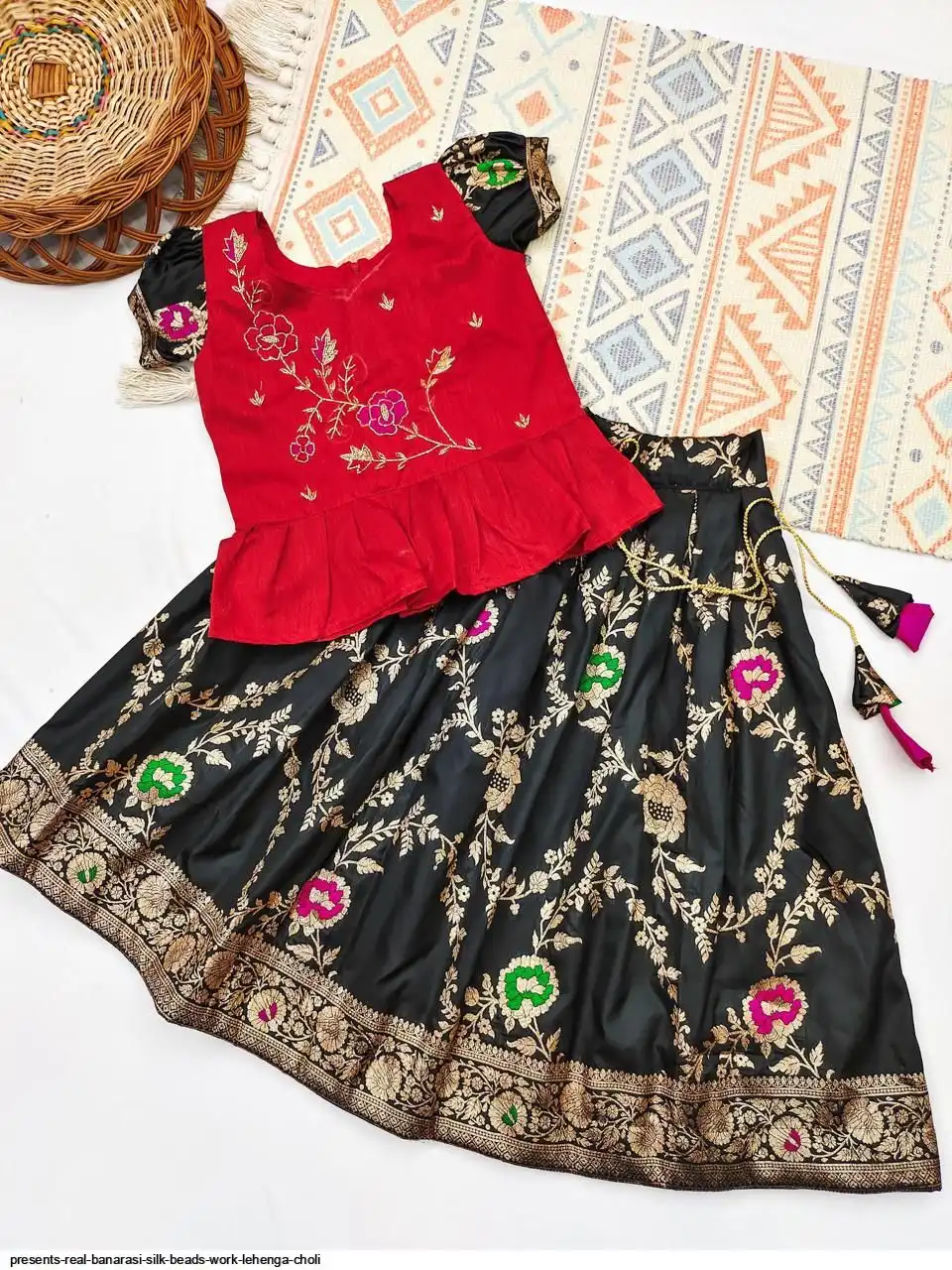 PRESENTS REAL BANARASI SILK BEADS WORK LEHENGA CHOLI E