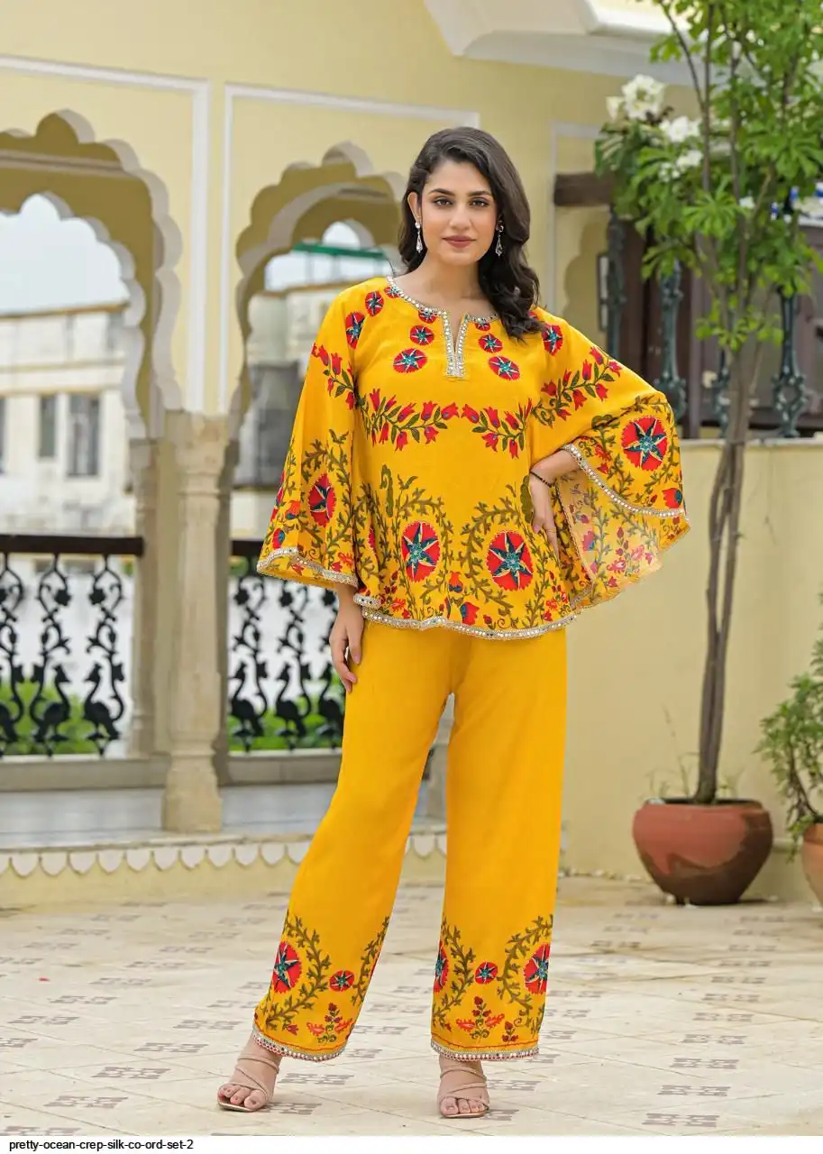 PRETTY OCEAN CREP SILK CO ORD SET 2