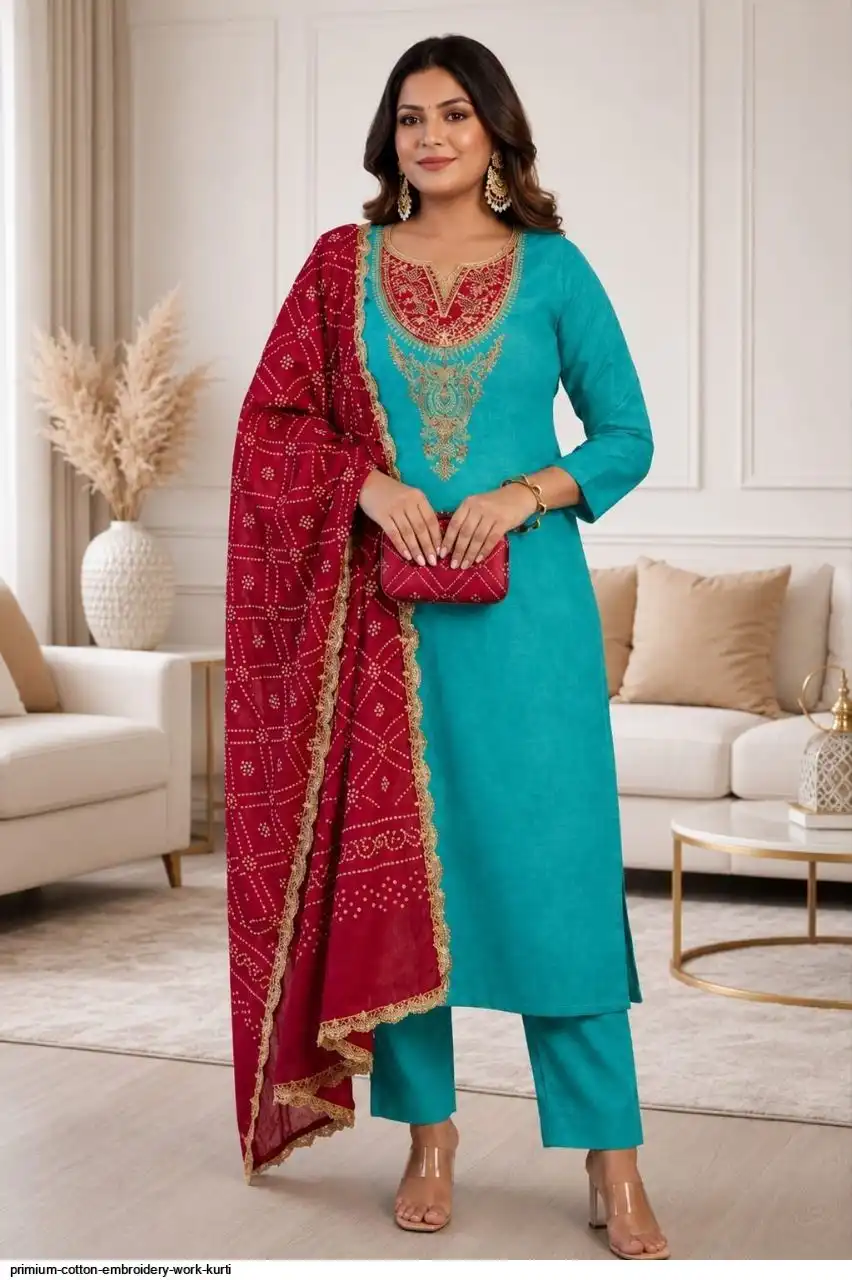PRIMIUM COTTON EMBROIDERY WORK KURTI 3