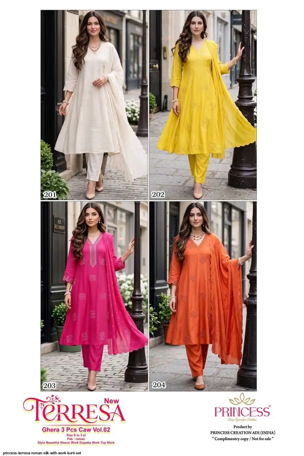 PRINCESS TERRESA ROMAN SILK WITH WORK KURTI SET