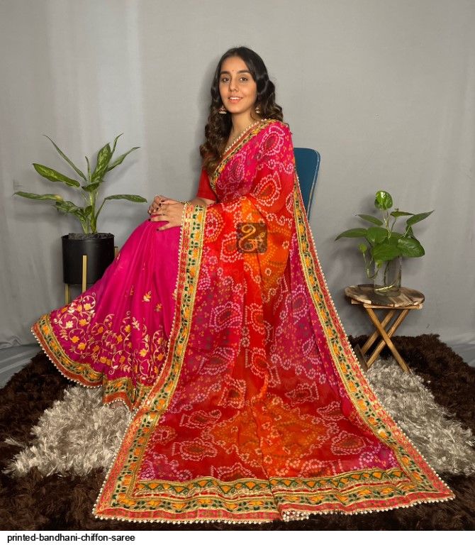 Buy Red Chiffon Saree with Heavy Work Blouse by PUNIT BALANA at Ogaan  Online Shopping Site