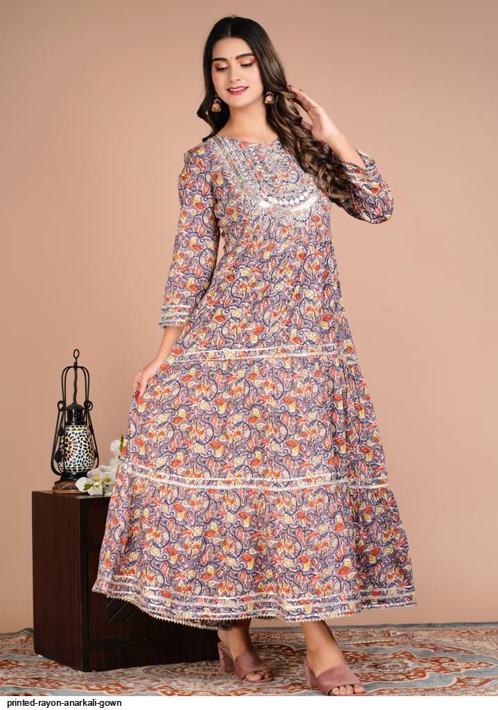 Printed Rayon Anarkali Gown