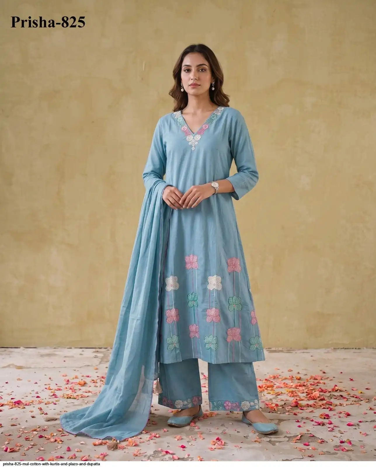 PRISHA 825 MUL COTTON WITH KURTIS AND PLAZO AND DUPATTA E