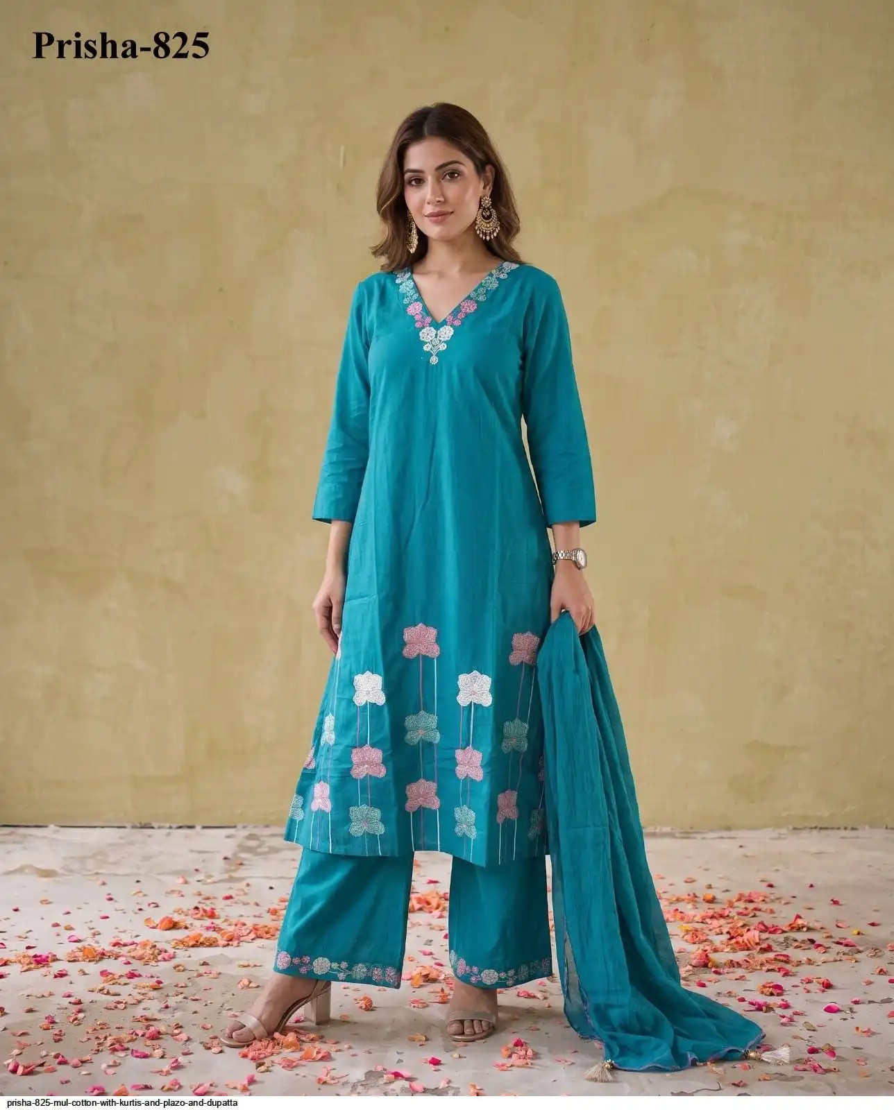 PRISHA 825 MUL COTTON WITH KURTIS AND PLAZO AND DUPATTA F