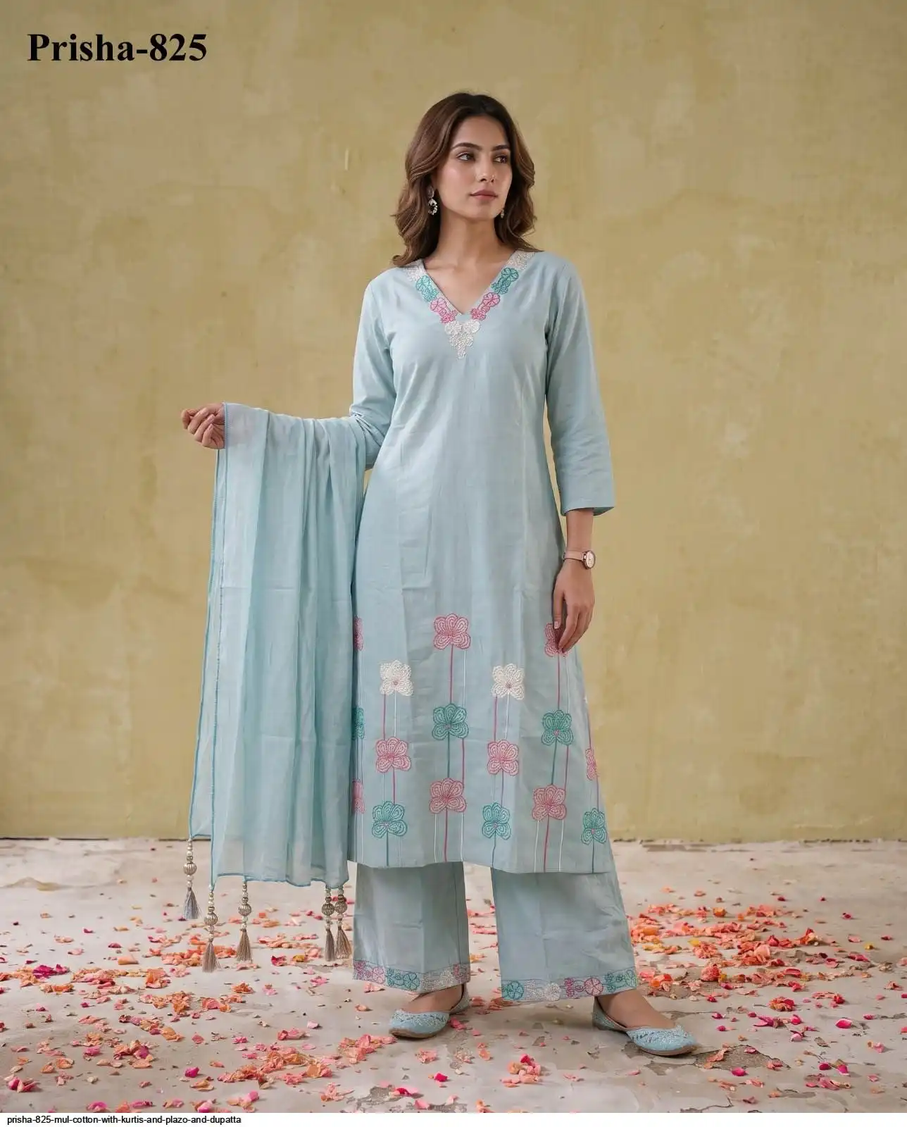 PRISHA 825 MUL COTTON WITH KURTIS AND PLAZO AND DUPATTA H
