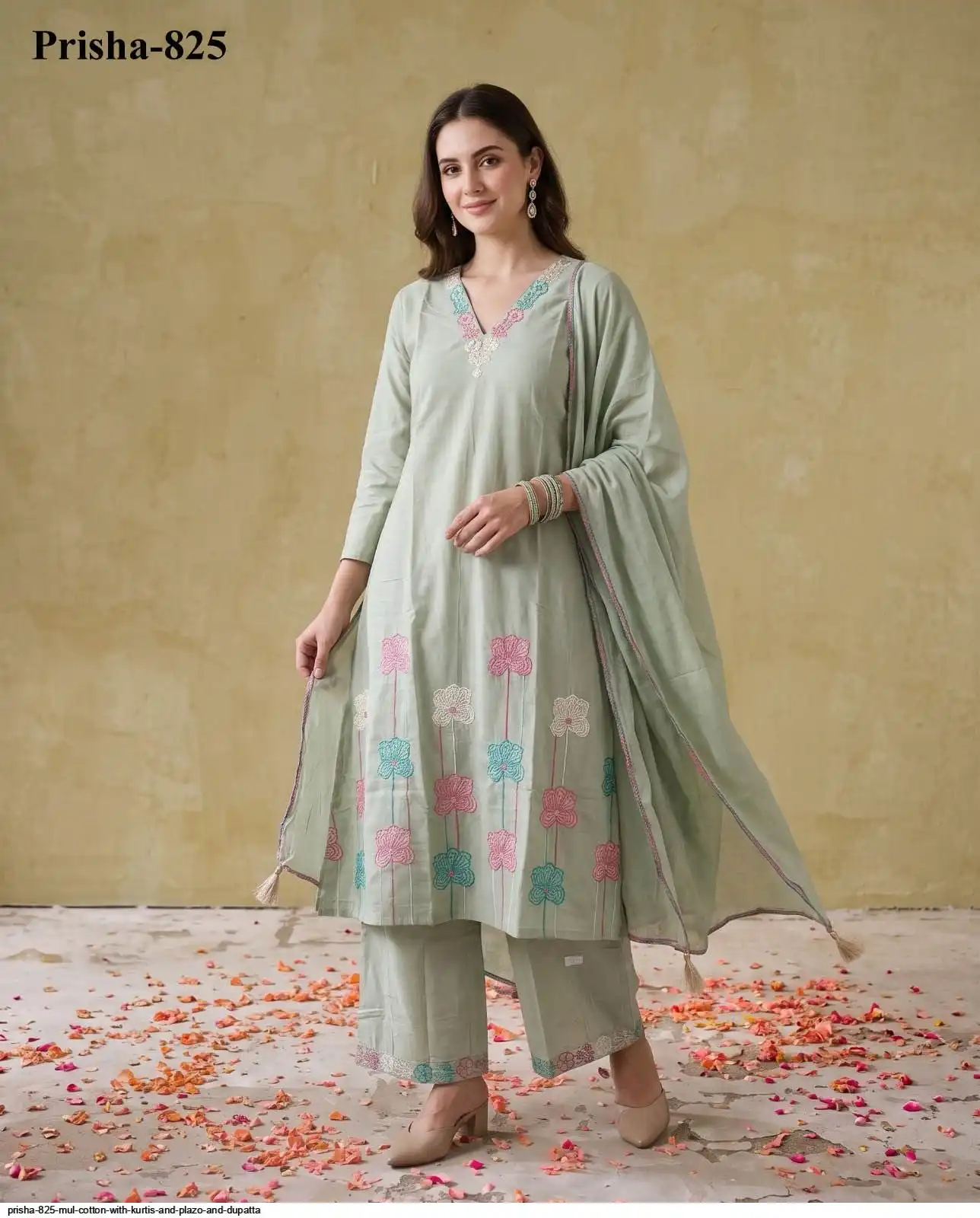 PRISHA 825 MUL COTTON WITH KURTIS AND PLAZO AND DUPATTA J