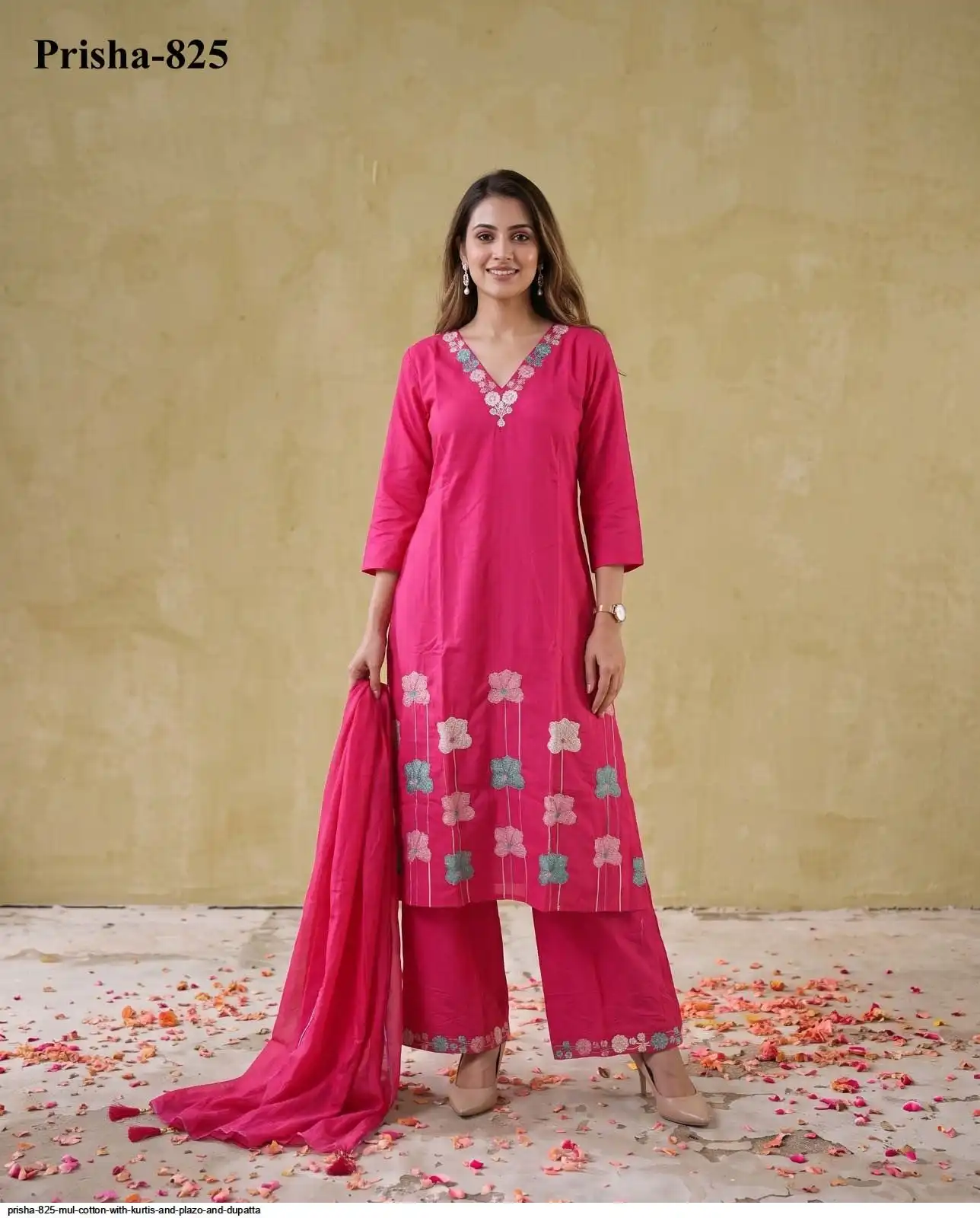 PRISHA 825 MUL COTTON WITH KURTIS AND PLAZO AND DUPATTA L