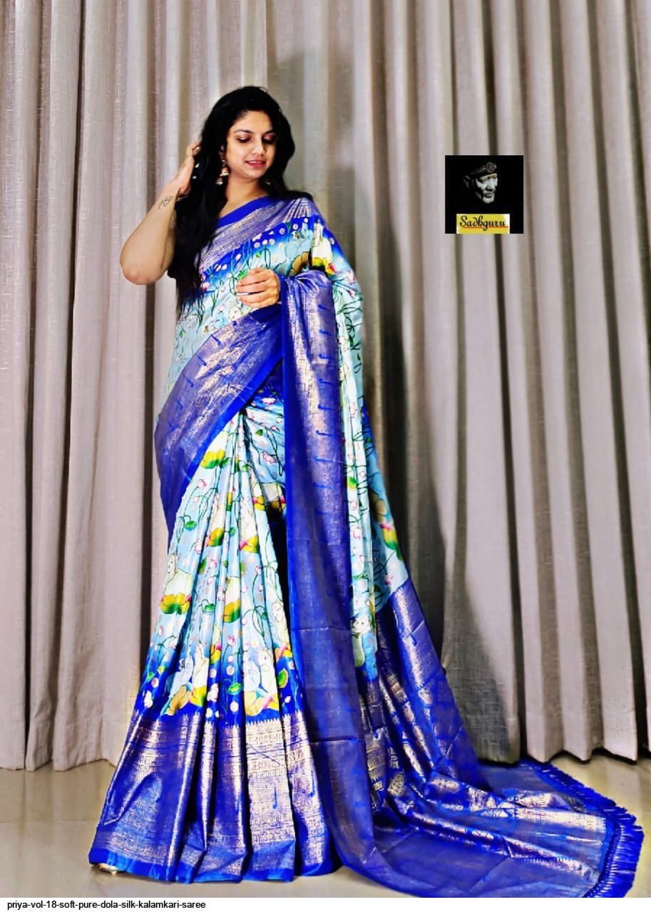 Kuberan Blue Lenin Kalamkari Saree – Kuberan Silks