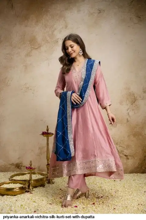 PRIYANKA ANARKALI VICHITRA SILK KURTI SET WITH DUPATTA D