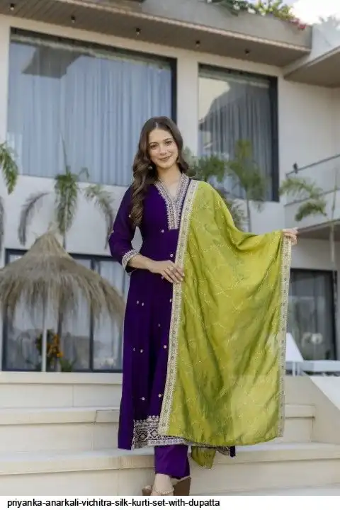 PRIYANKA ANARKALI VICHITRA SILK KURTI SET WITH DUPATTA B