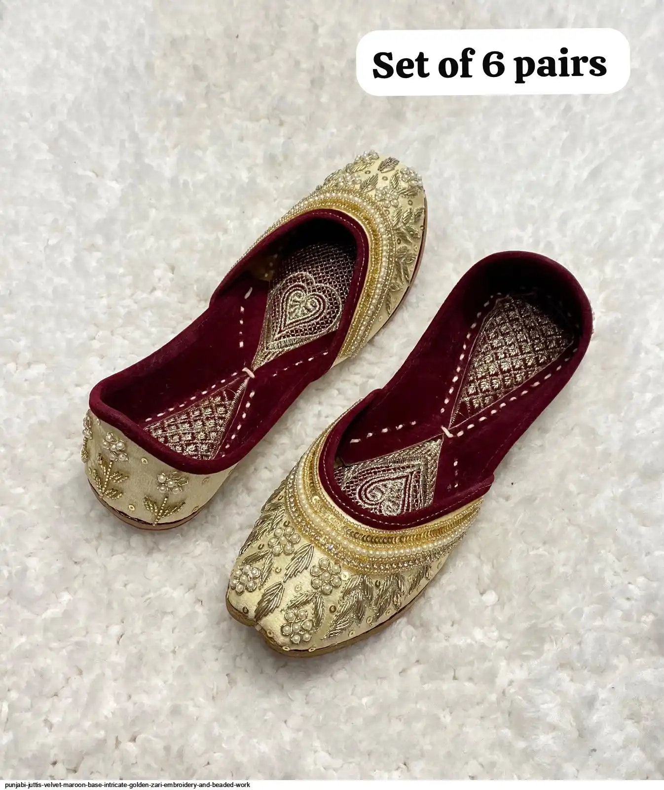 PUNJABI JUTTIS VELVET MAROON BASE INTRICATE GOLDEN ZARI EMBROIDERY AND BEADED WORK L