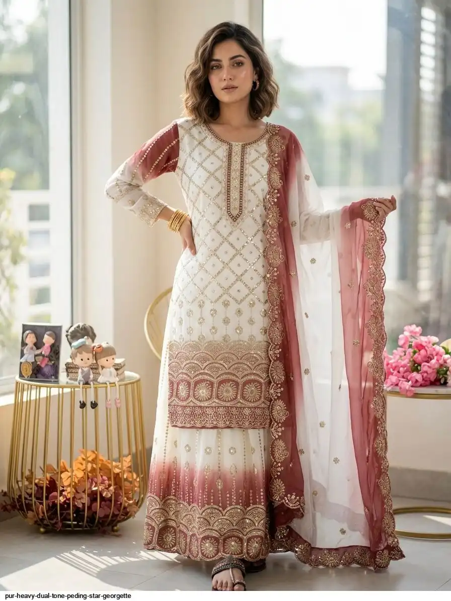 PUR HEAVY DUAL TONE PEDING STAR GEORGETTE A