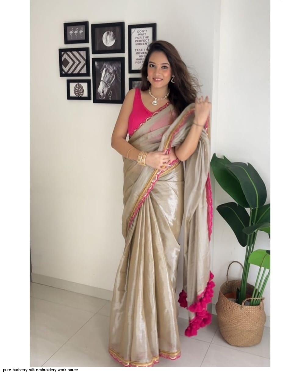PURE BURBERRY SILK EMBROIDERY WORK SAREE