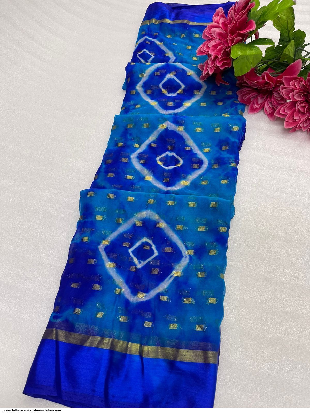 PURE CHIFFON ZARI BUTI TIE AND DIE SAREE