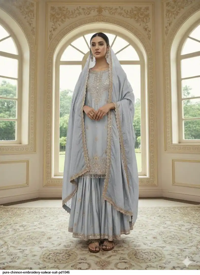 PURE CHINNON EMBROIDERY SALWAR SUIT PD1046 A