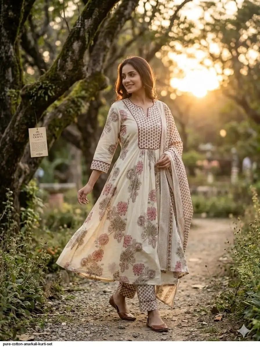 Party Wear Pure Cotton Anarkali Kurtis Pure Cotton Dress Material 60*60 Wholesale Catalog