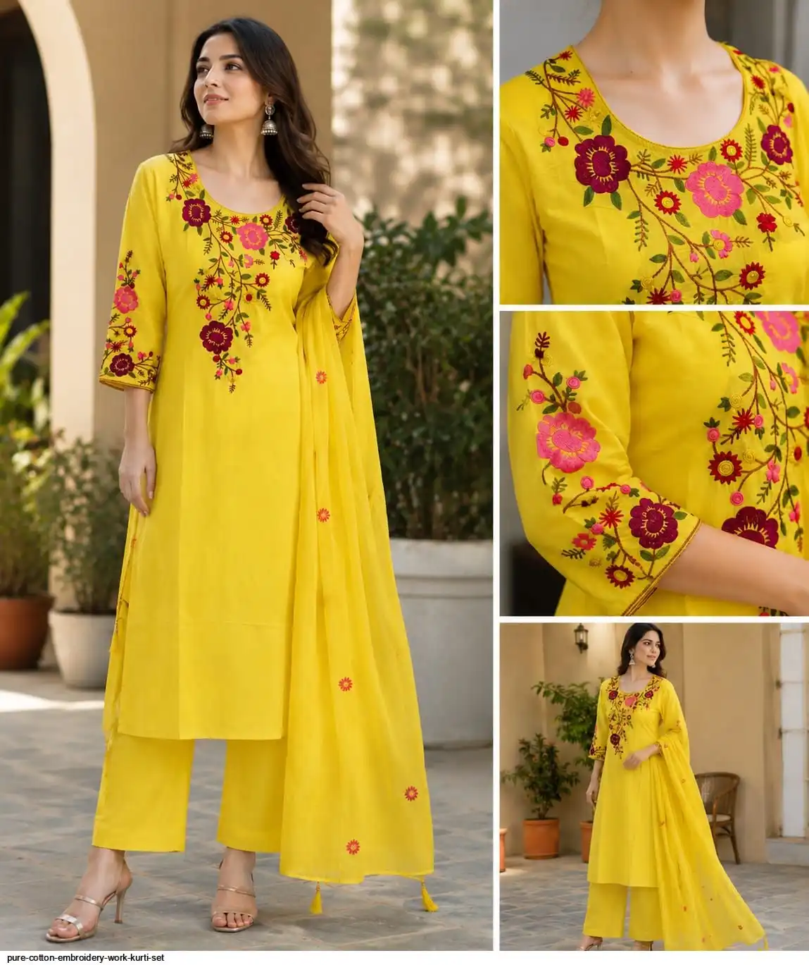 PURE COTTON EMBROIDERY WORK KURTI SET C